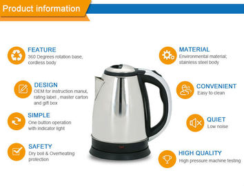 Low Noise Metal Electric Tea Kettle One Button Operate Shut Off Automatically
